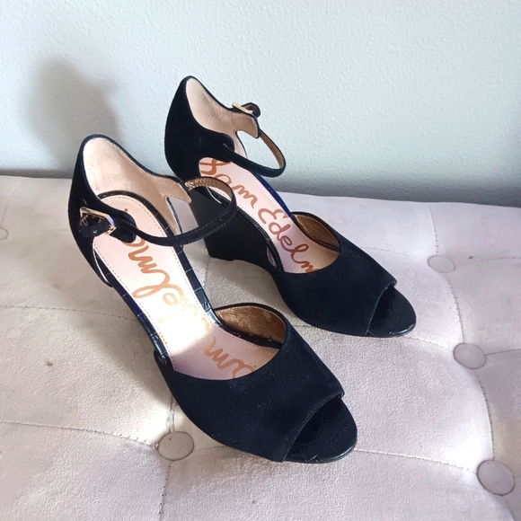 SALE Sam Edelman comfortable Heel black upper strap suede open toe size.7 - Picture 3 of 7